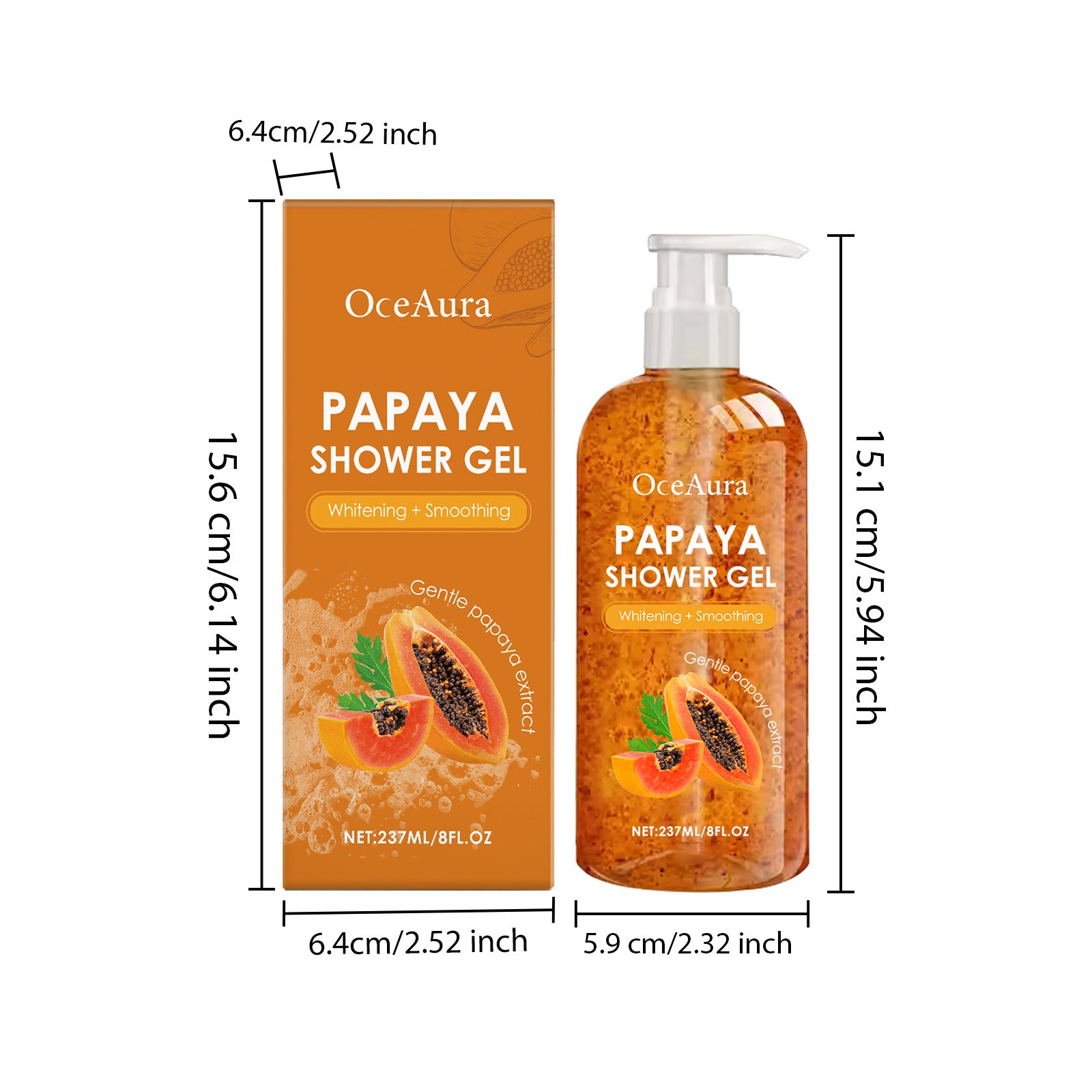 Gel douche à la papaye Blanchiment Lissant Nettoyage Éliminer la saleté Décoloration Pigmentation Mousse riche Arôme Durable Hydrater Rafraîchir Gel douche