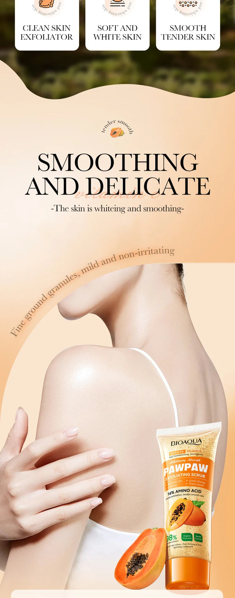 Crème Gommage Exfoliante Papaye Vitamine C 100g - Hypoallergénique Hydratante Nettoyage Profond