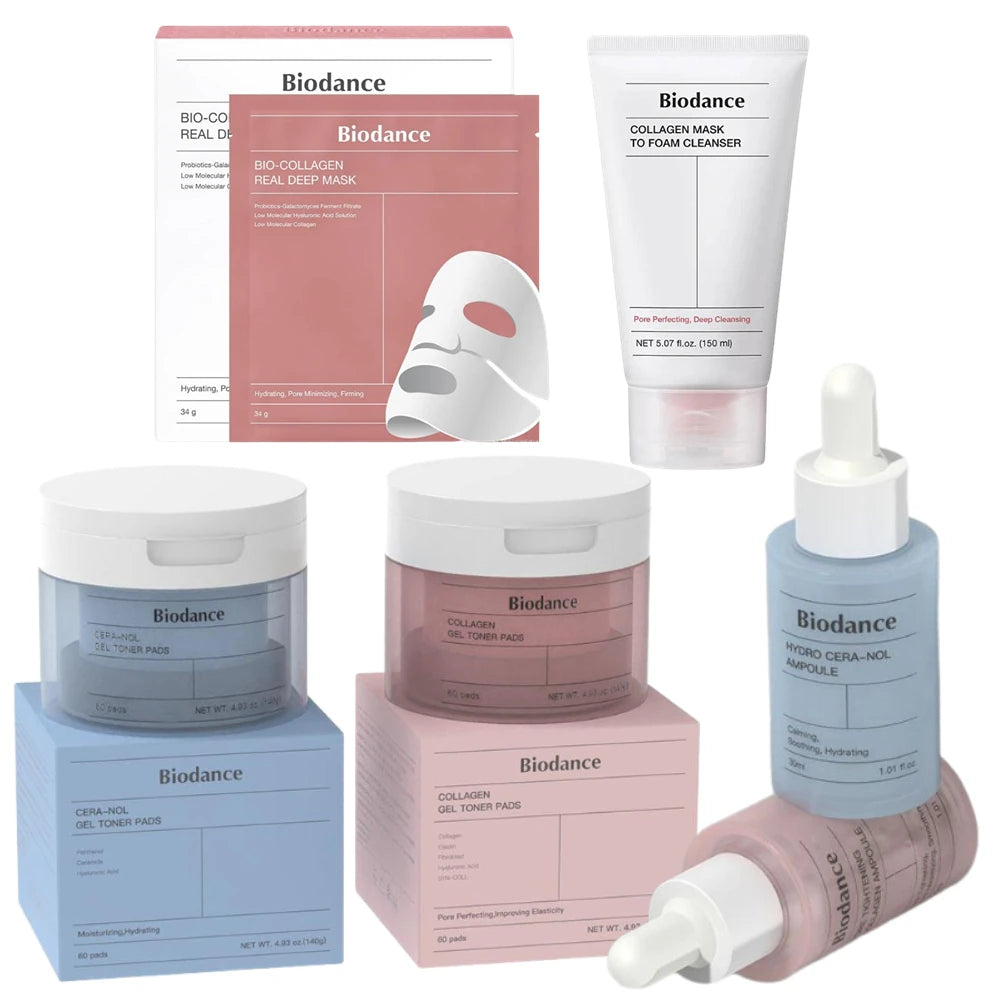 Biodance Skin Care - Collagen Deep Hydrating Face Mask, Cotton Tablets, Ampoule Serum, Moisturizing, Calming Low Stab Gel Toner