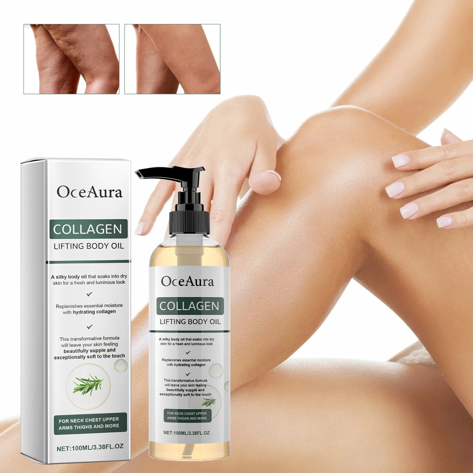 Huile Massage Collagène OceAura - Hydratation Intense Corps