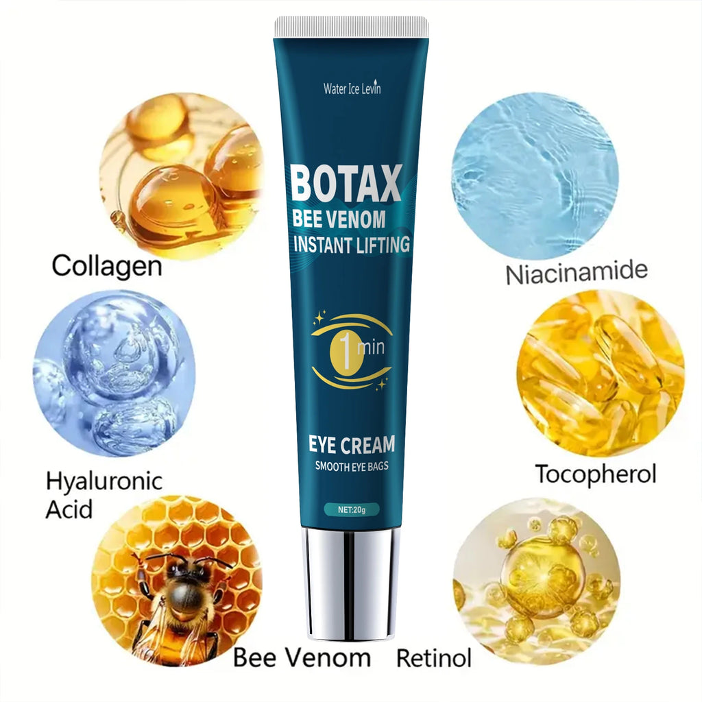 Gel raffermissant pour les yeux, estompe les ridules, contient de la caféine, du rétinol et de l’acide hyaluronique, hydrate et rafferrit la peau, sans alcool