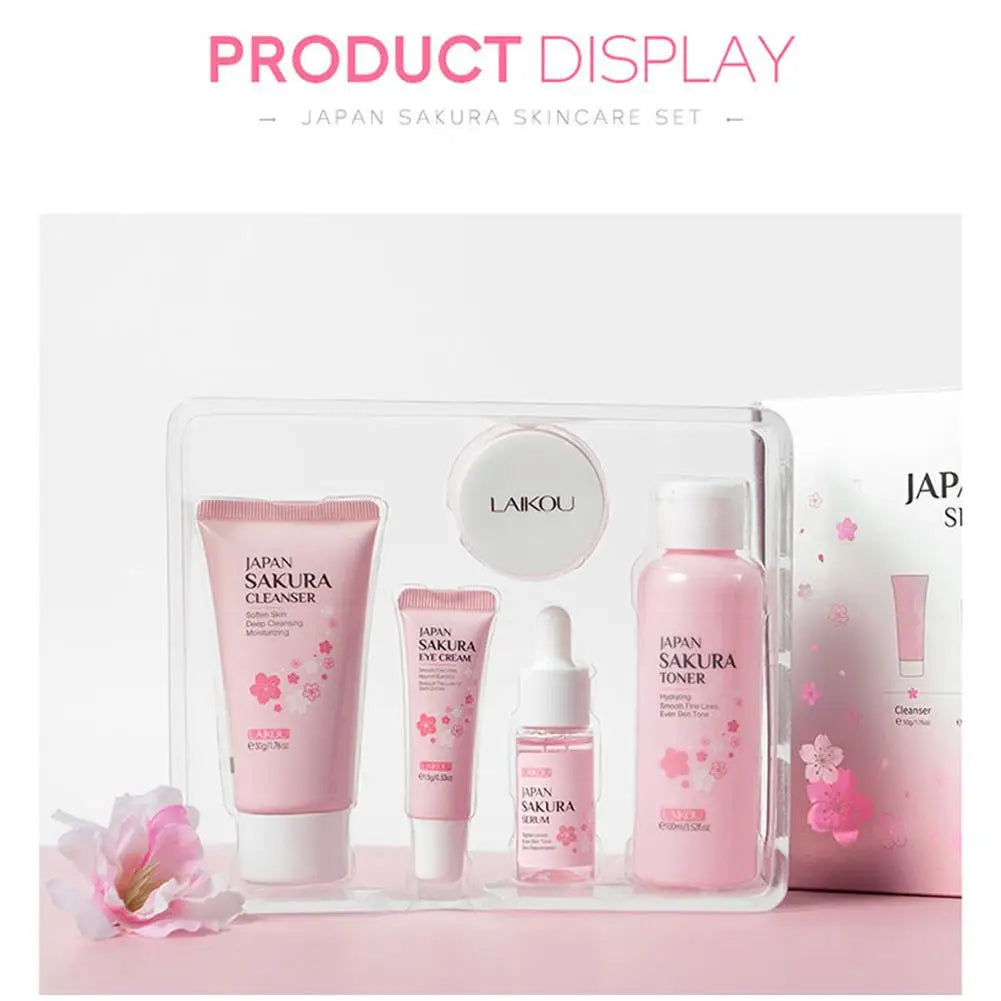 5/3pcs/Set Sakura Skin Care Sets Crème pour le visage Sérum Toner Nettoyant pour le visage Crème solaire Crème pour les yeux Coffret cadeau Ensemble de soins de la peau du visage Produit