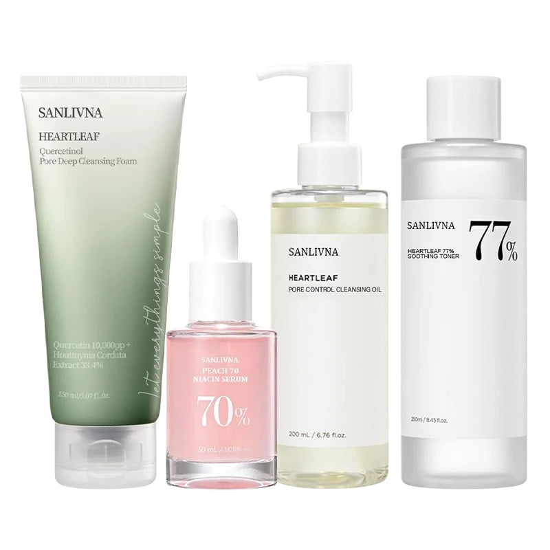 Sanlivna – ensemble coréen de 4 pièces pour soins de la peau, feuille de cœur, équilibre et éclaircissement de l'huile avec complexe apaisant