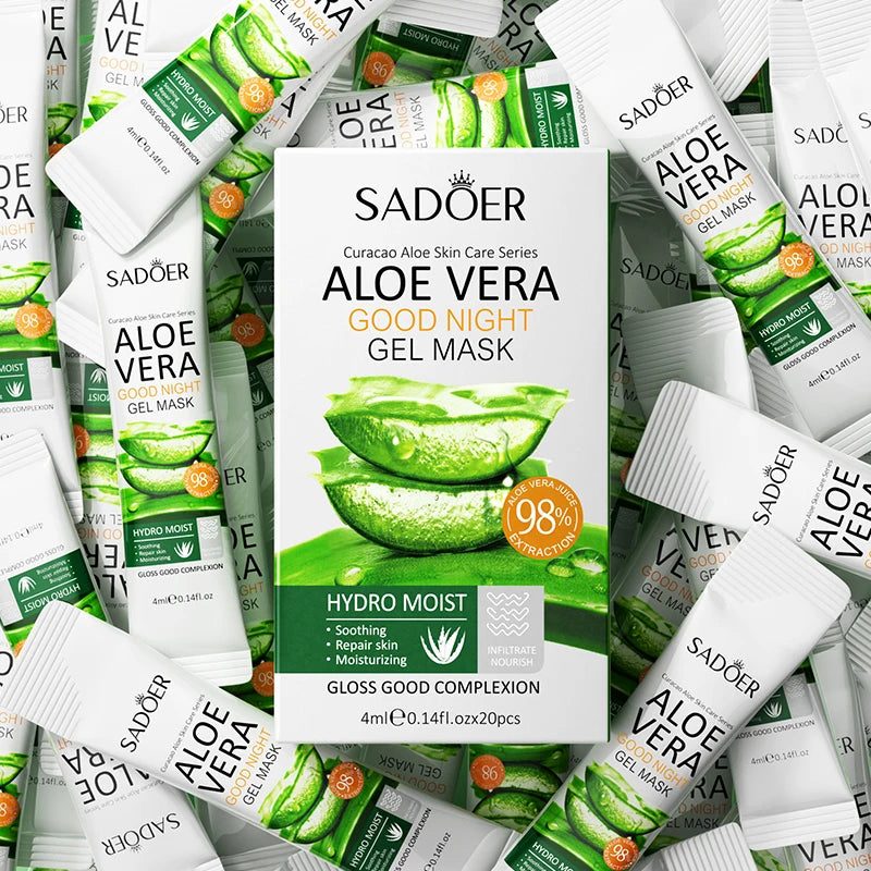 20pcs/box SADOER Aloe Vera Masques faciaux de sommeil Visage Hydratant Hydratant Blanchiment Anti-rides Masque Soins de la peau