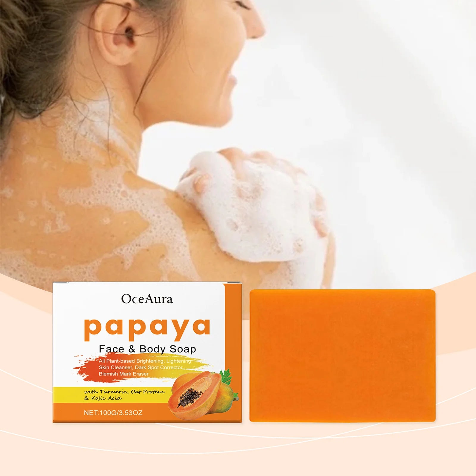 Savon nettoyant à la papaye et au curcuma Exfolier en profondeur Désamprer les pores Parfum frais Hydratant en profondeur Savon de soins de la peau éclaircissant doux