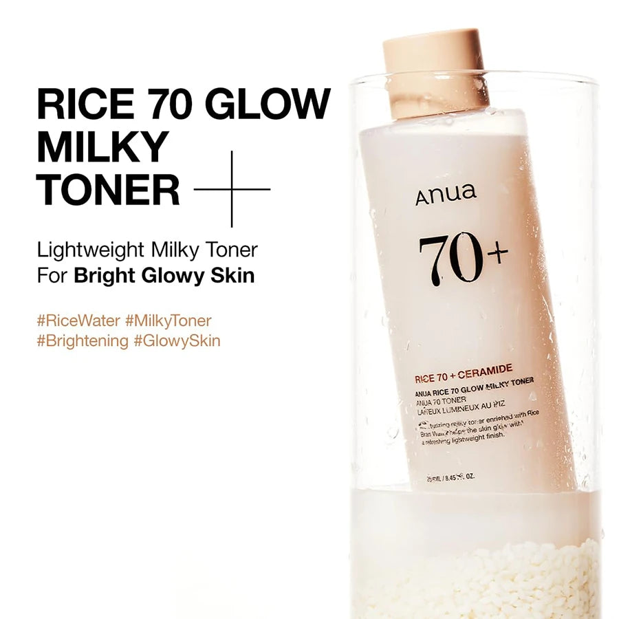 Toner Laiteux Anua Rice 70 Glow Avec 70 % D’Eau De Riz Et De Céramide - Toner Facial Éclaircissant Hydratant Pour La Peau De Verre Et Le Contrôle Du Sébum