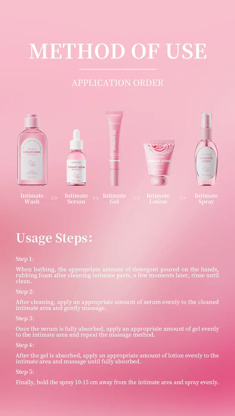 Kit Soins Intimes Femme KORMESIC 5 Pièces - Routine Quotidienne Nettoyant Éclaircissant Douceur