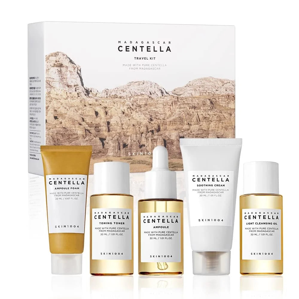 SKIN1004 Madagascar Centella Kit de voyage, tonique, Ampoule, crème apaisante, huile nettoyante, mousse d'ampoule, soins de base pour la peau, Mini 5 pièces