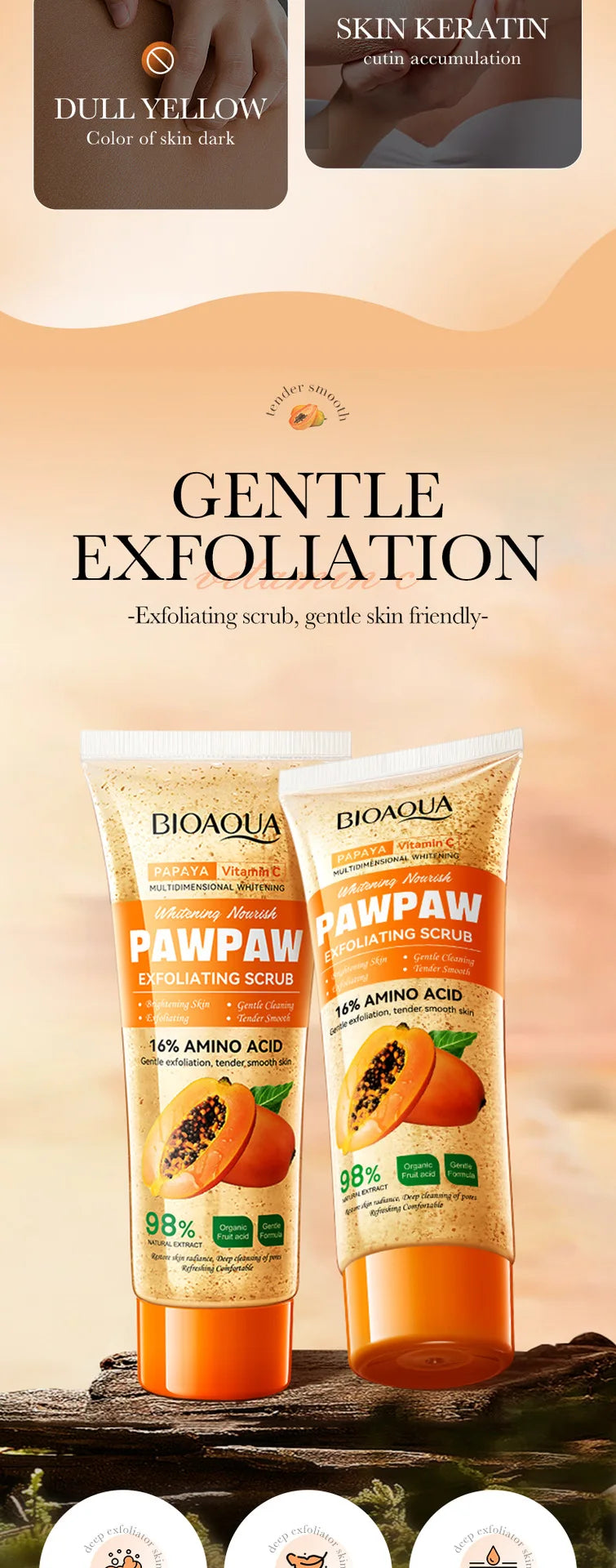 Crème Gommage Exfoliante Papaye Vitamine C 100g - Hypoallergénique Hydratante Nettoyage Profond