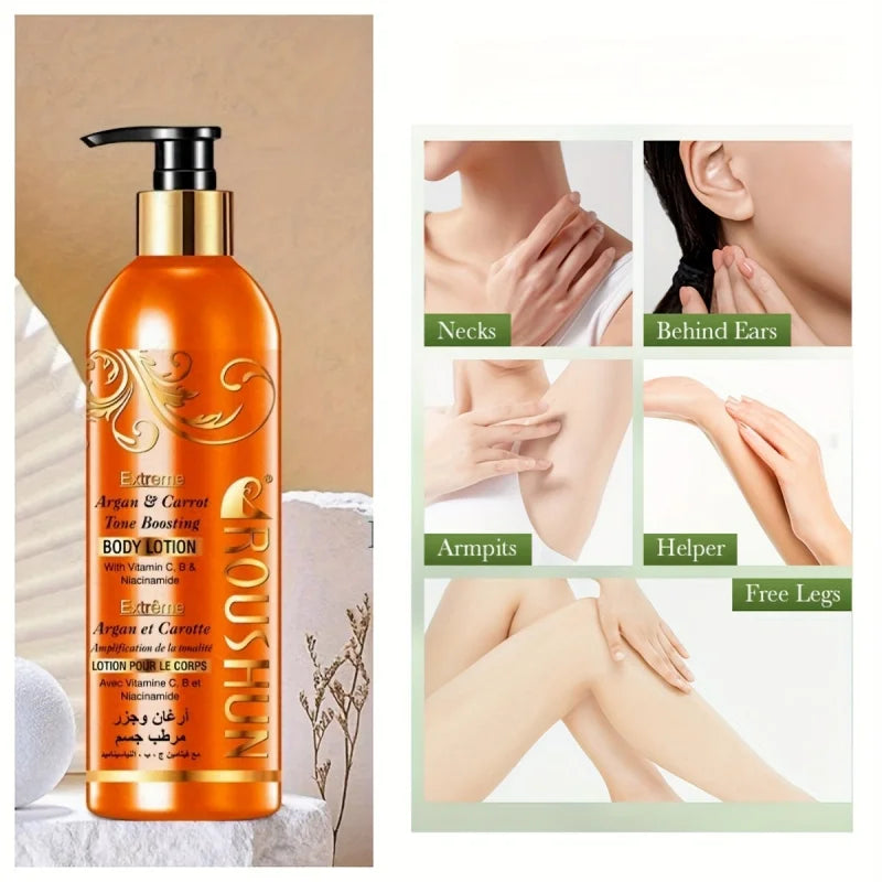 Lotion Corps Argan Marocain et Carotte 500ml Grande Capacité Hydratante Nourrissante