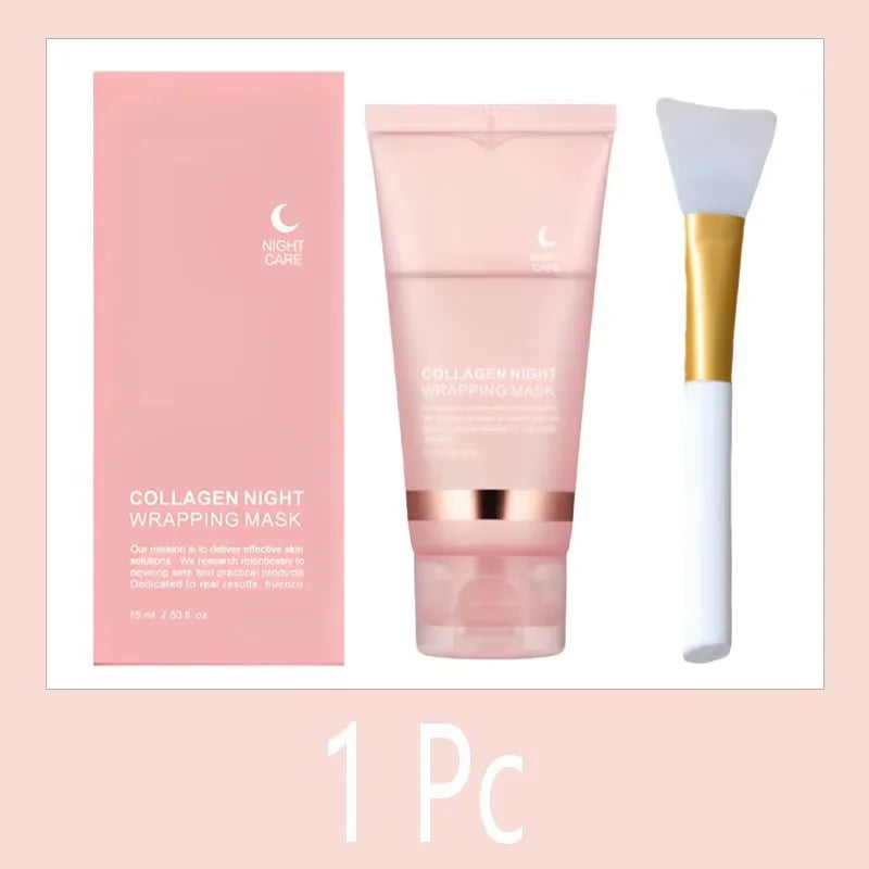 Collagen Overnight Wrapping Peel Off Facial Mask, Korean Collagen Night Wrapping Mask Deeply Hydrates Night Care Mask Cream 75ml