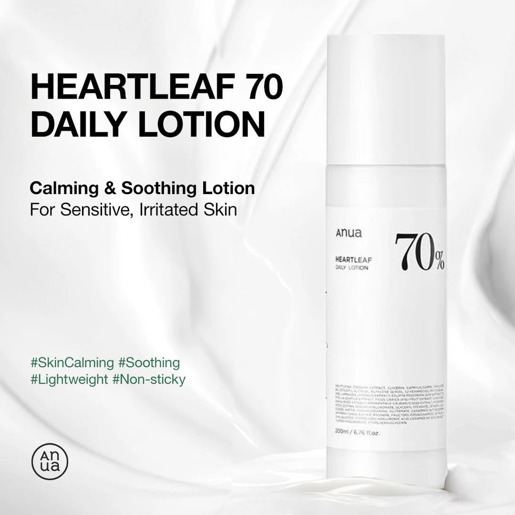 Anua Heartleaf 70 Lotion, Face Moisturizer with Hyaluronic Acid for Sensitive Skin, Lightweight, Korean Skin Care