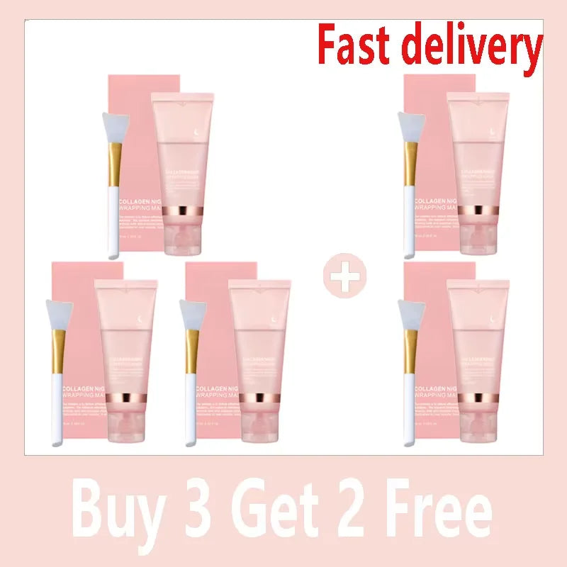 Collagen Overnight Wrapping Peel Off Facial Mask, Korean Collagen Night Wrapping Mask Deeply Hydrates Night Care Mask Cream 75ml