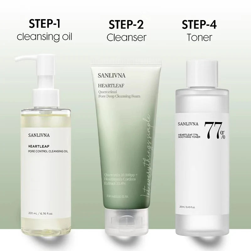 Sanlivna – ensemble coréen de 3 pièces pour soins de la peau, feuille de cœur, nettoyage apaisant et soin des pores avec Quercetin