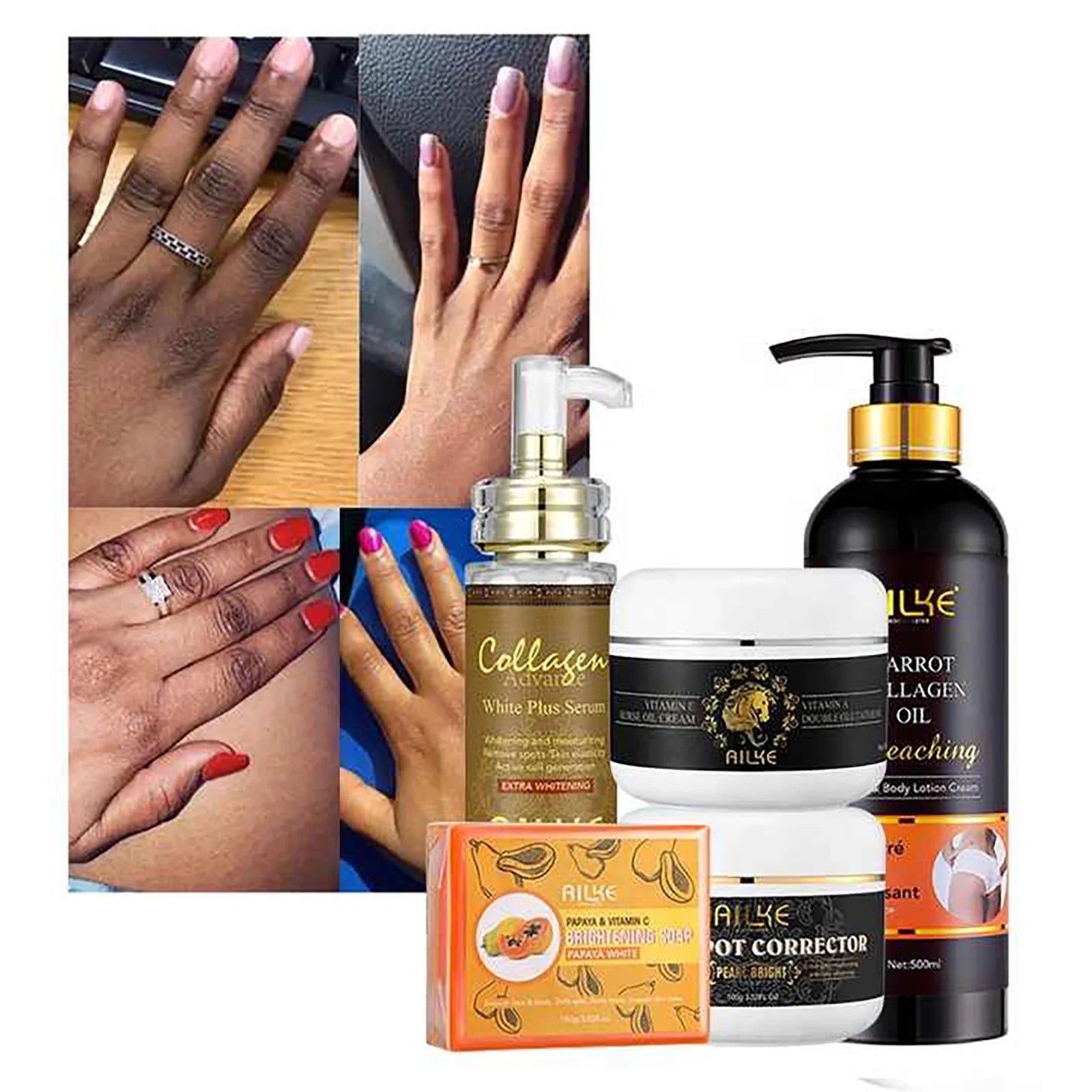 Kit de soins de la peau AILKE Collagen 5 en 1, restaurer l’élasticité de la peau, lisser la peau, éclaircir, unifier le teint de la peau, pour l’utilisation du visage et le corps