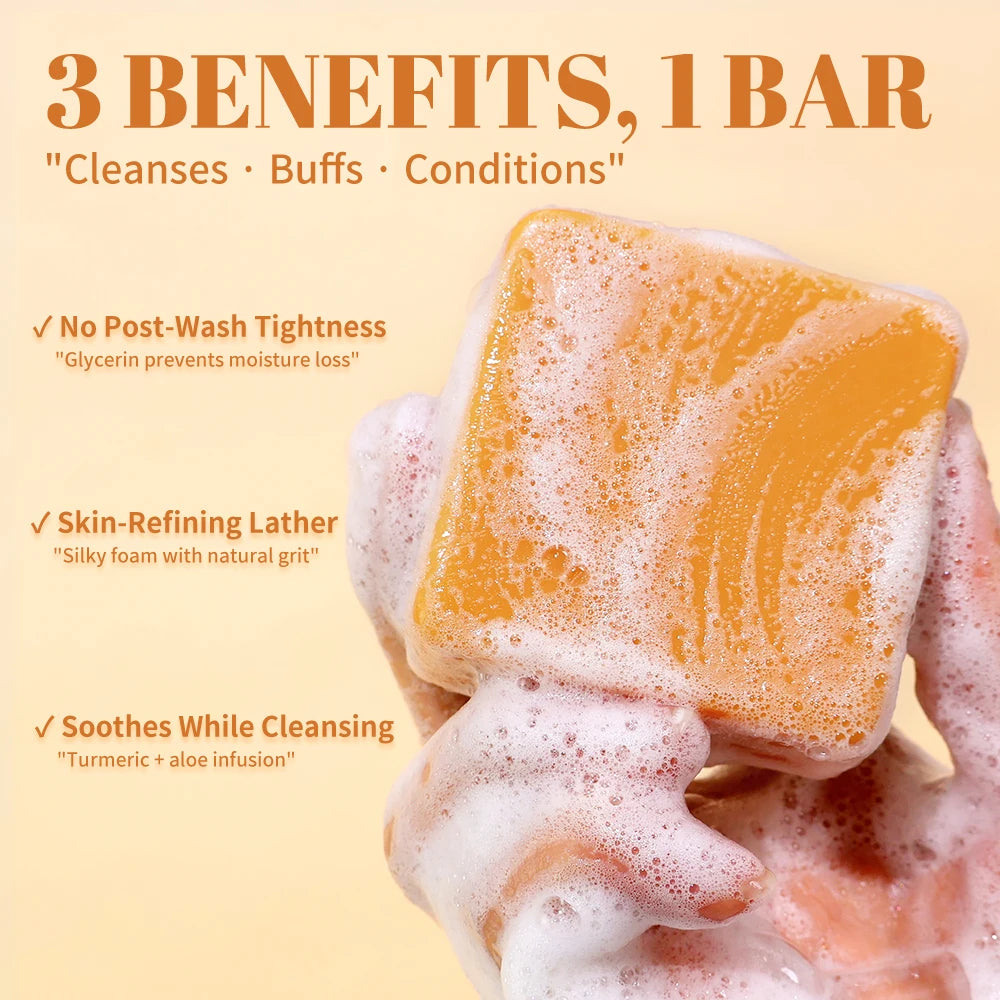 2pcs Savon au curcuma Nettoyage du visage Ton de la peau lisse éclatant Peau éclaircie Apaise Bain corporel Savon pour le visage fait à la main Soins de la peau