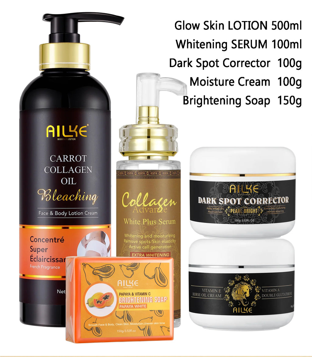 Kit de soins de la peau AILKE Collagen 5 en 1, restaurer l’élasticité de la peau, lisser la peau, éclaircir, unifier le teint de la peau, pour l’utilisation du visage et le corps