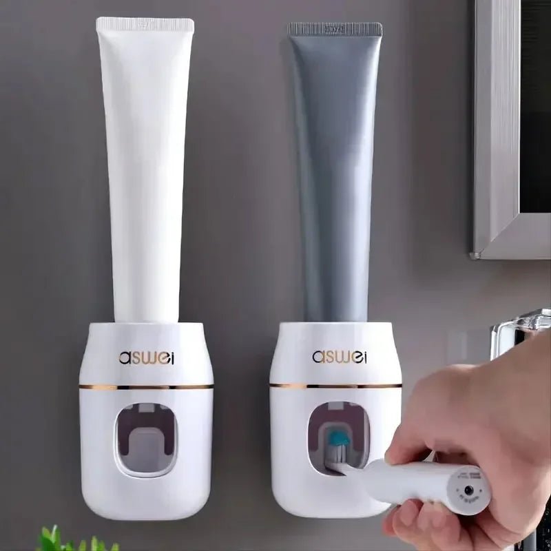 Distributeur et Presse-Tube de Dentifrice avec Rangement - Accessoire Salle de Bain Automatique