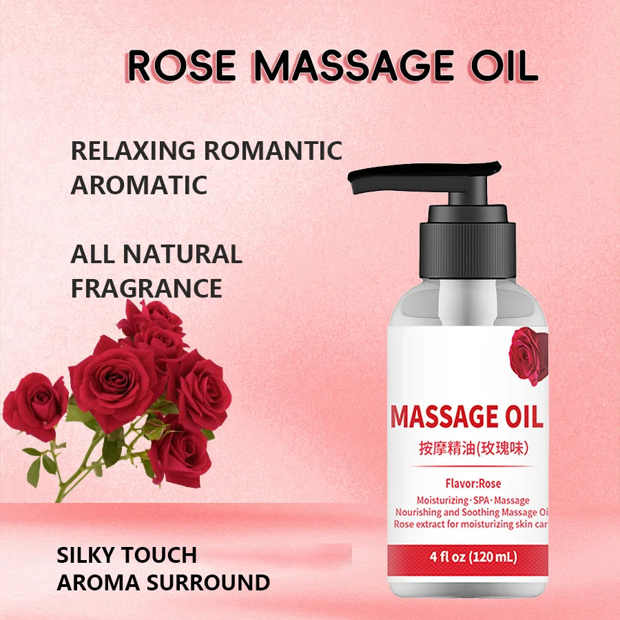 Huile Massage Corps Bio Naturelle à la Rose Relaxante Anti-Cellulite Muscles Endoloris Saint-Valentin Soirée Romantique