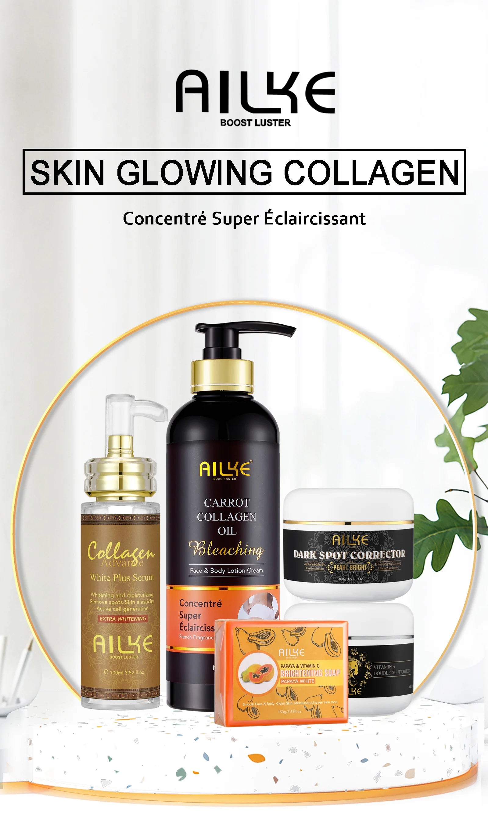 Kit de soins de la peau AILKE Collagen 5 en 1, restaurer l’élasticité de la peau, lisser la peau, éclaircir, unifier le teint de la peau, pour l’utilisation du visage et le corps