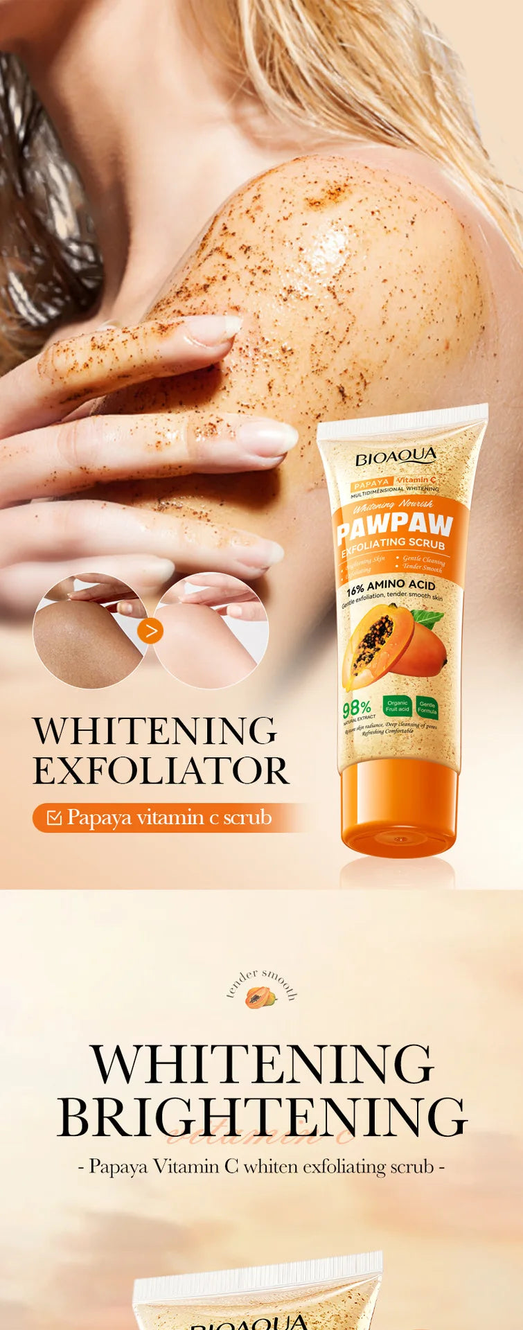 Crème Gommage Exfoliante Papaye Vitamine C 100g - Hypoallergénique Hydratante Nettoyage Profond