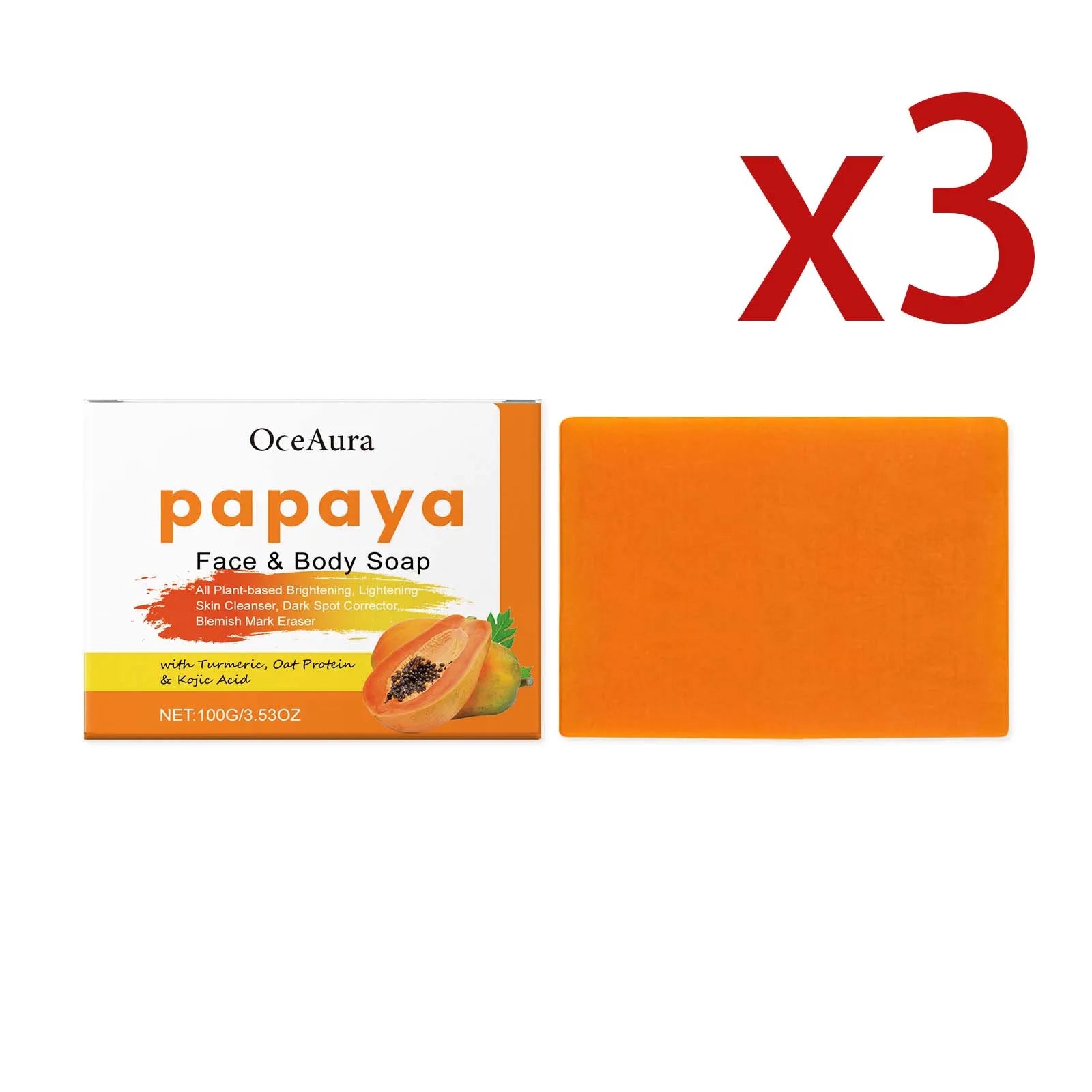 Savon nettoyant à la papaye et au curcuma Exfolier en profondeur Désamprer les pores Parfum frais Hydratant en profondeur Savon de soins de la peau éclaircissant doux