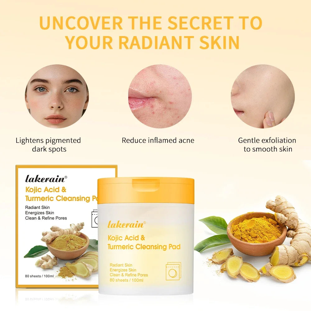 80 tampons nettoyants au curcuma Les tampons nettoyants à l’acide kojique aident à équilibrer l’huile de la peau et l’eau Éliminer l’excès de kératine du corps
