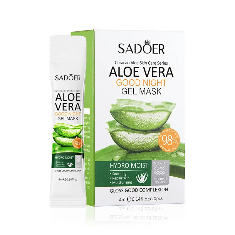 20pcs/box SADOER Aloe Vera Masques faciaux de sommeil Visage Hydratant Hydratant Blanchiment Anti-rides Masque Soins de la peau