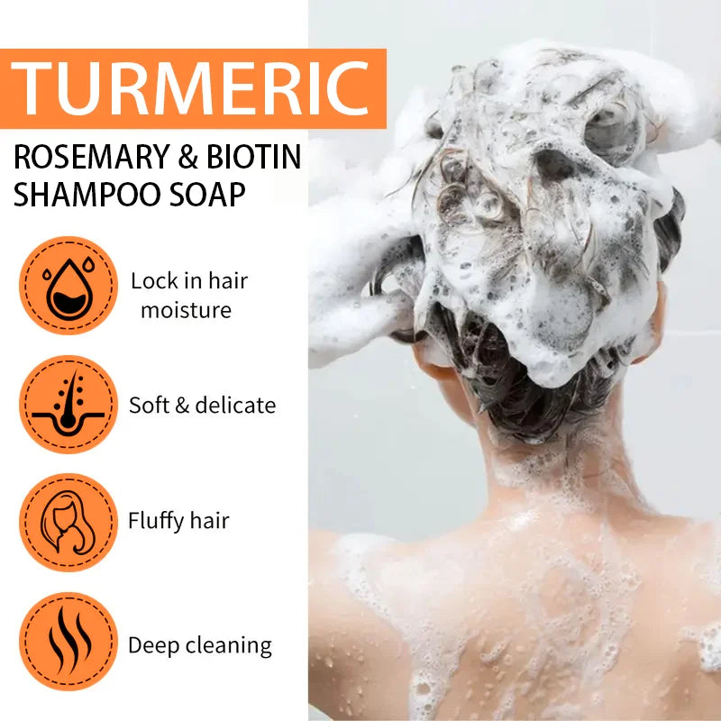 Savon shampooing au curcuma et au romarin YUITIKE - MOUSSE riche, nettoie en profondeur et hydrate, volumateur pour tous les types de cheveux, 100g