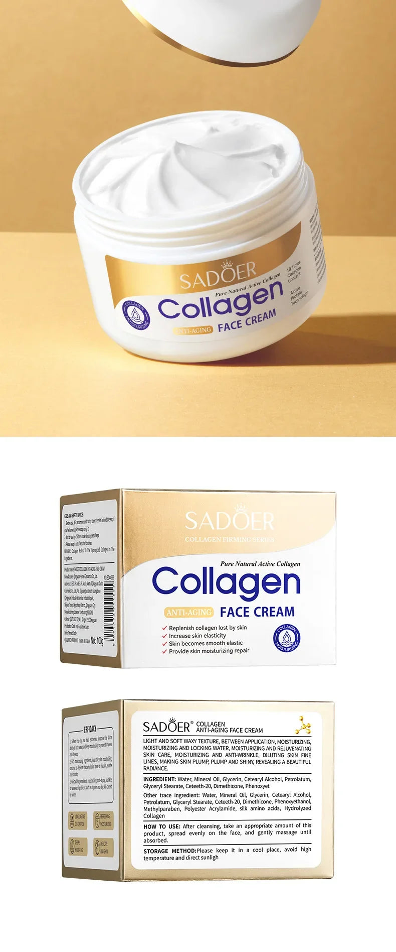 Crème Visage Raffermissante Collagène SADOER - Hydratante Nourrissante Beauté