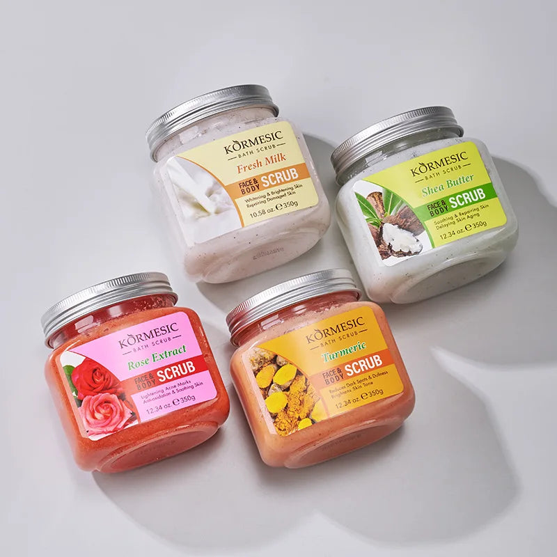 KORMESIC Crème de gommage corporel au curcuma Hydratant pour le visage Lait nettoyant en profondeur Rose Douce exfoliation du visage tendre Produit de soins de la peau