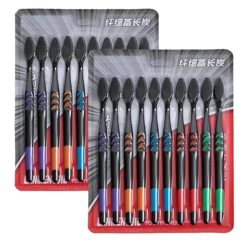 Lot de 10 Brosses à Dents au Charbon de Bambou - Poils Souples Ultra-Fins Nettoyage Bucco-Dentaire