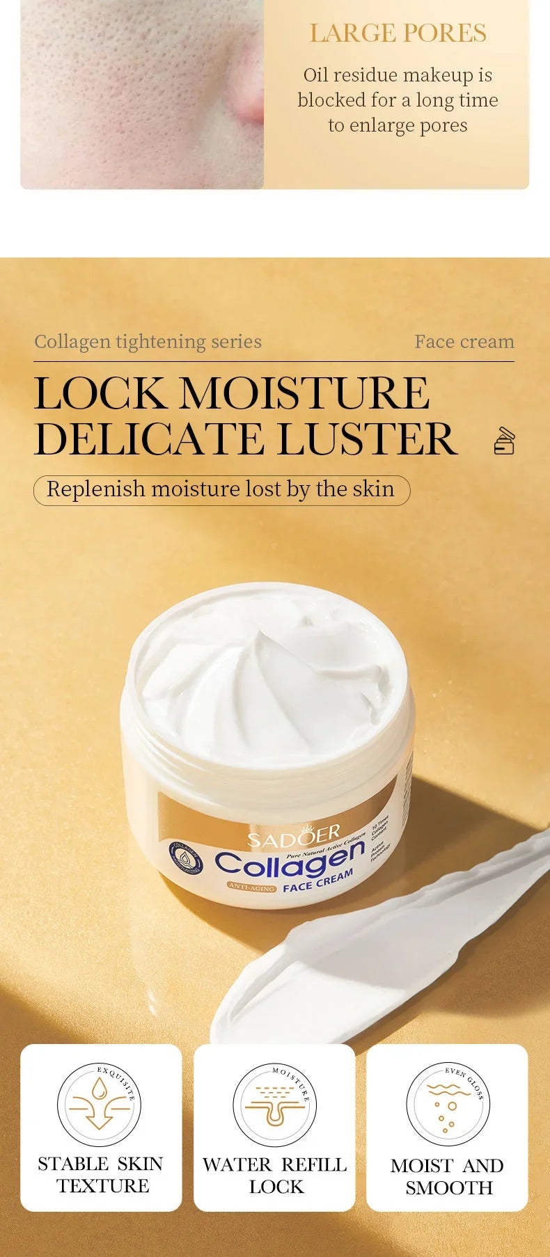 Crème Visage Raffermissante Collagène SADOER - Hydratante Nourrissante Beauté