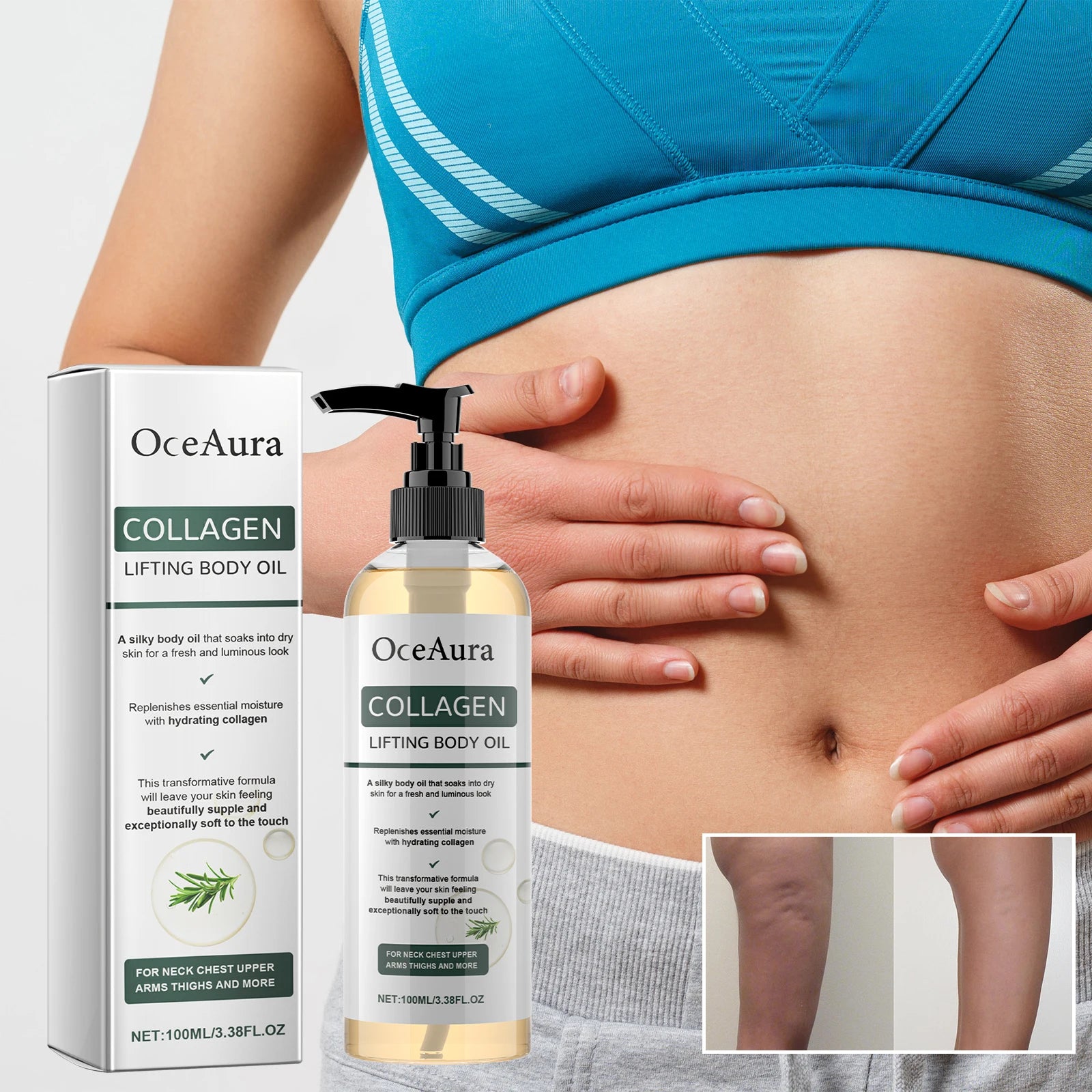 Huile Massage Collagène OceAura - Hydratation Intense Corps