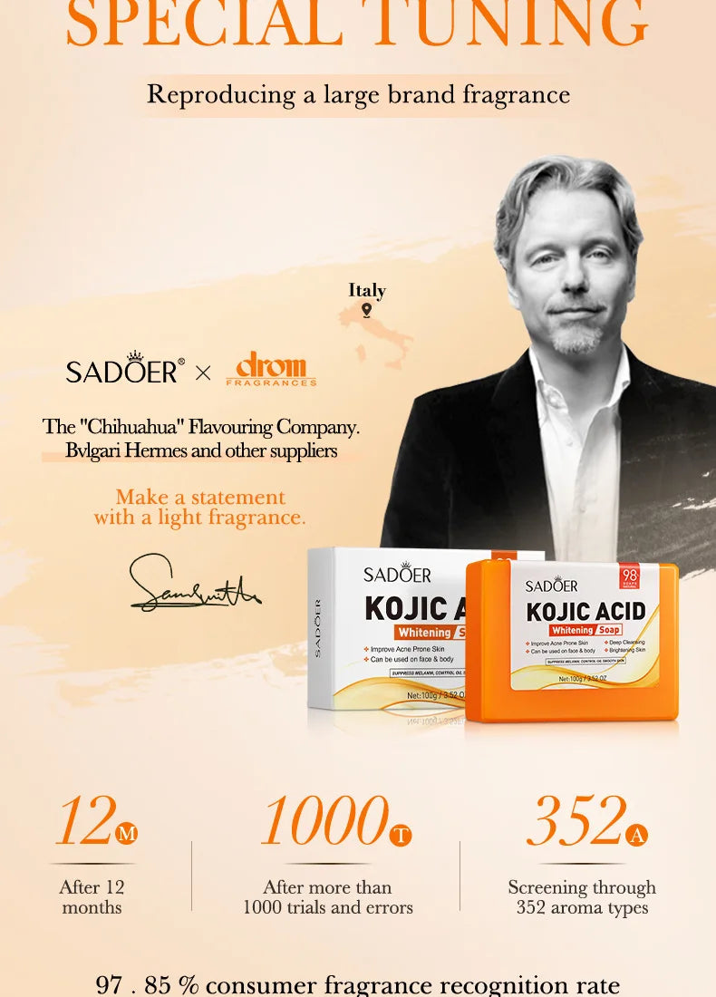 Savon Artisanal Éclaircissant Acide Kojique - Nettoyage Profond Hydratant Huile Essentielle Doux