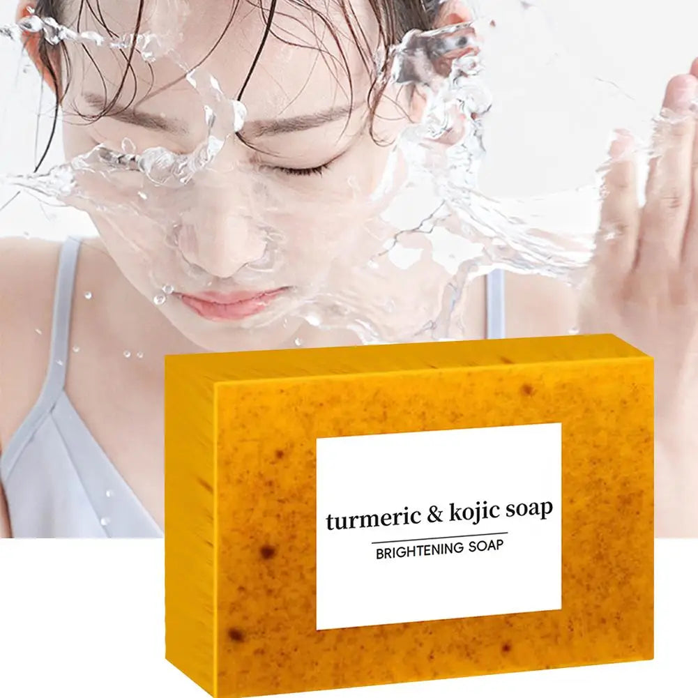 Savon fait à la main au curcuma, savon à l'acide kojique au citron, savon de douche et pour le visage, nettoyage en profondeur pour les soins de la peau du visage et du corps, 100g