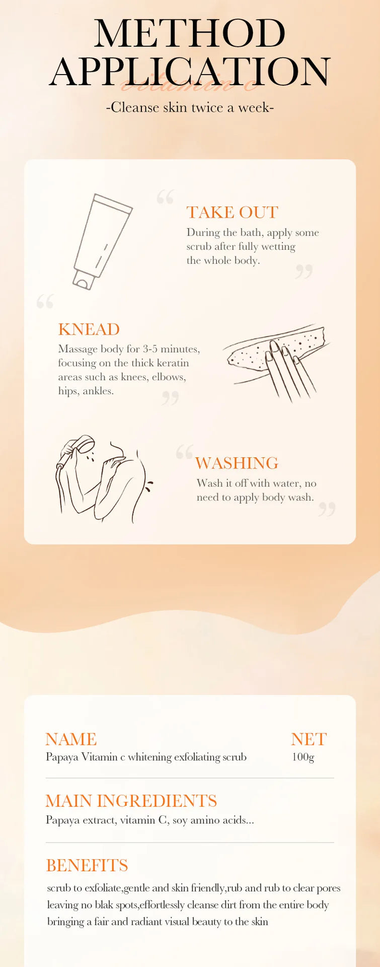 Crème Gommage Exfoliante Papaye Vitamine C 100g - Hypoallergénique Hydratante Nettoyage Profond