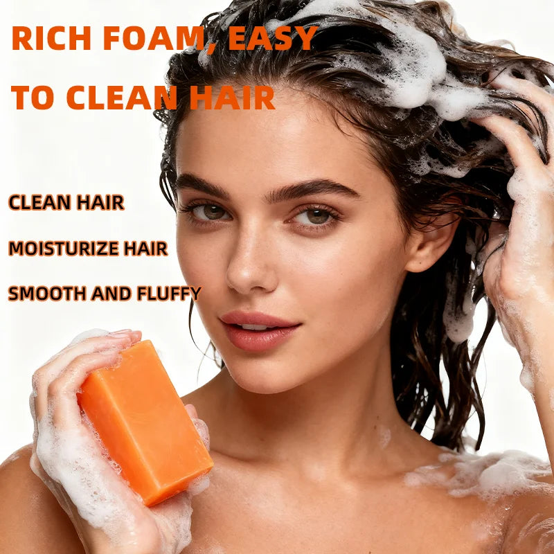 Savon shampooing au curcuma et au romarin YUITIKE - MOUSSE riche, nettoie en profondeur et hydrate, volumateur pour tous les types de cheveux, 100g