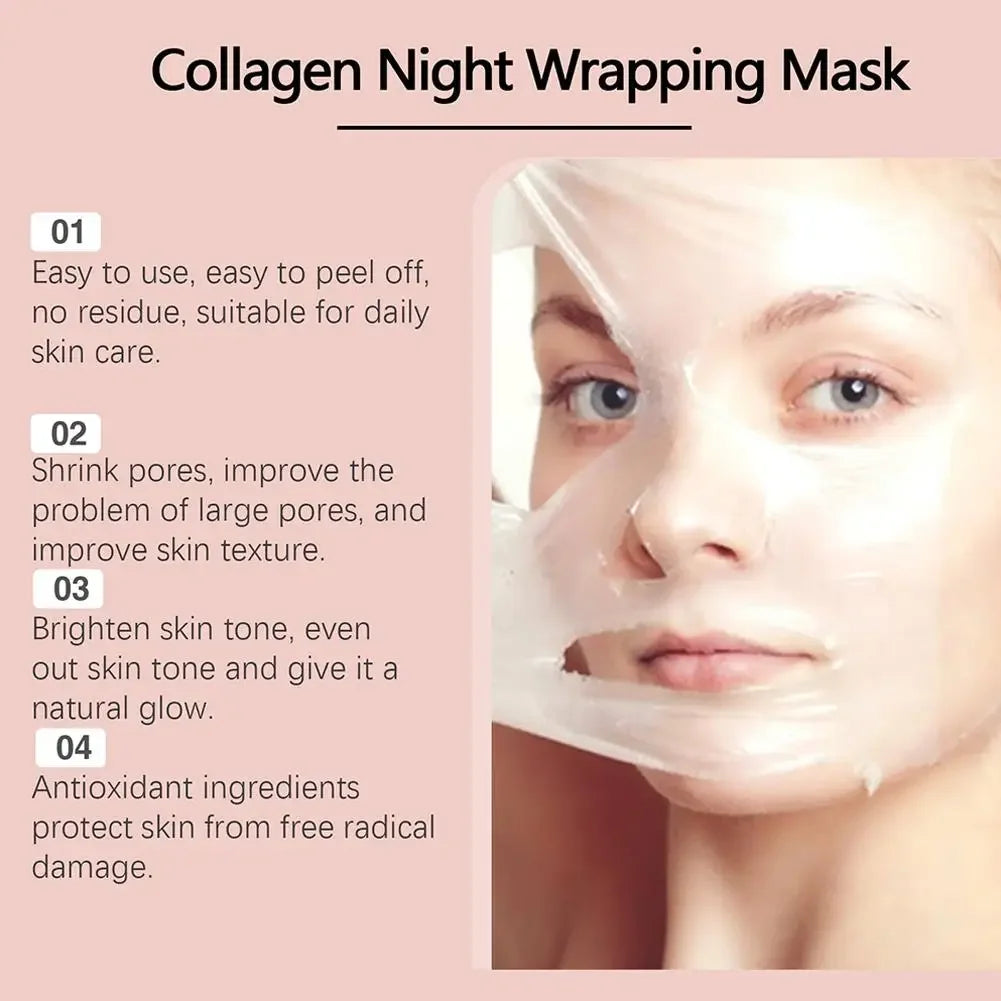 Collagen Overnight Wrapping Peel Off Facial Mask, Korean Collagen Night Wrapping Mask Deeply Hydrates Night Care Mask Cream 75ml