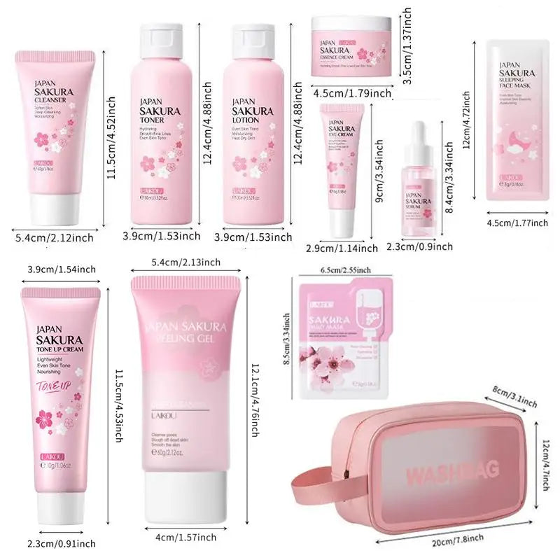 Ensemble de soins de la peau Sakura, 29 pièces/ensemble Kit de soins de la peau de nettoyage en profondeur et hydratant, produit de soin de la peau du visage pour femmes et filles