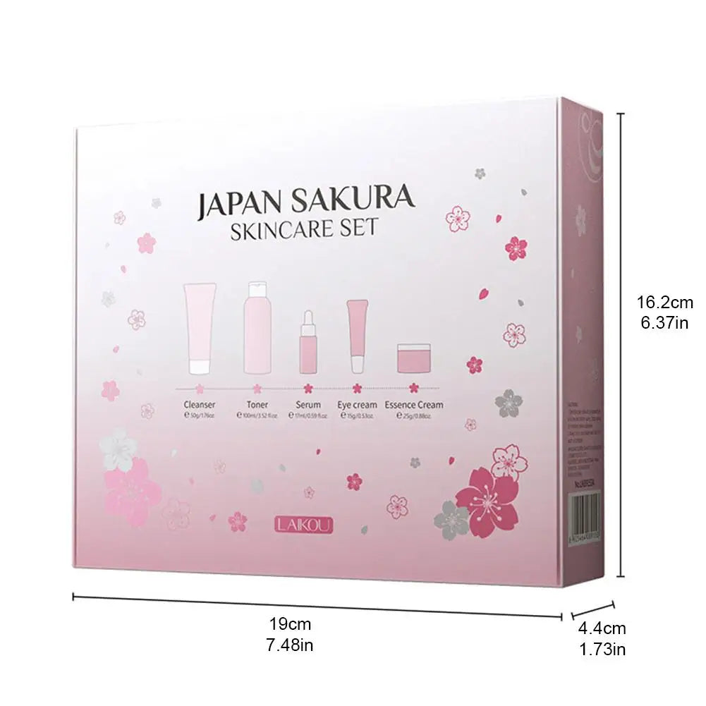 5/3pcs/Set Sakura Skin Care Sets Crème pour le visage Sérum Toner Nettoyant pour le visage Crème solaire Crème pour les yeux Coffret cadeau Ensemble de soins de la peau du visage Produit