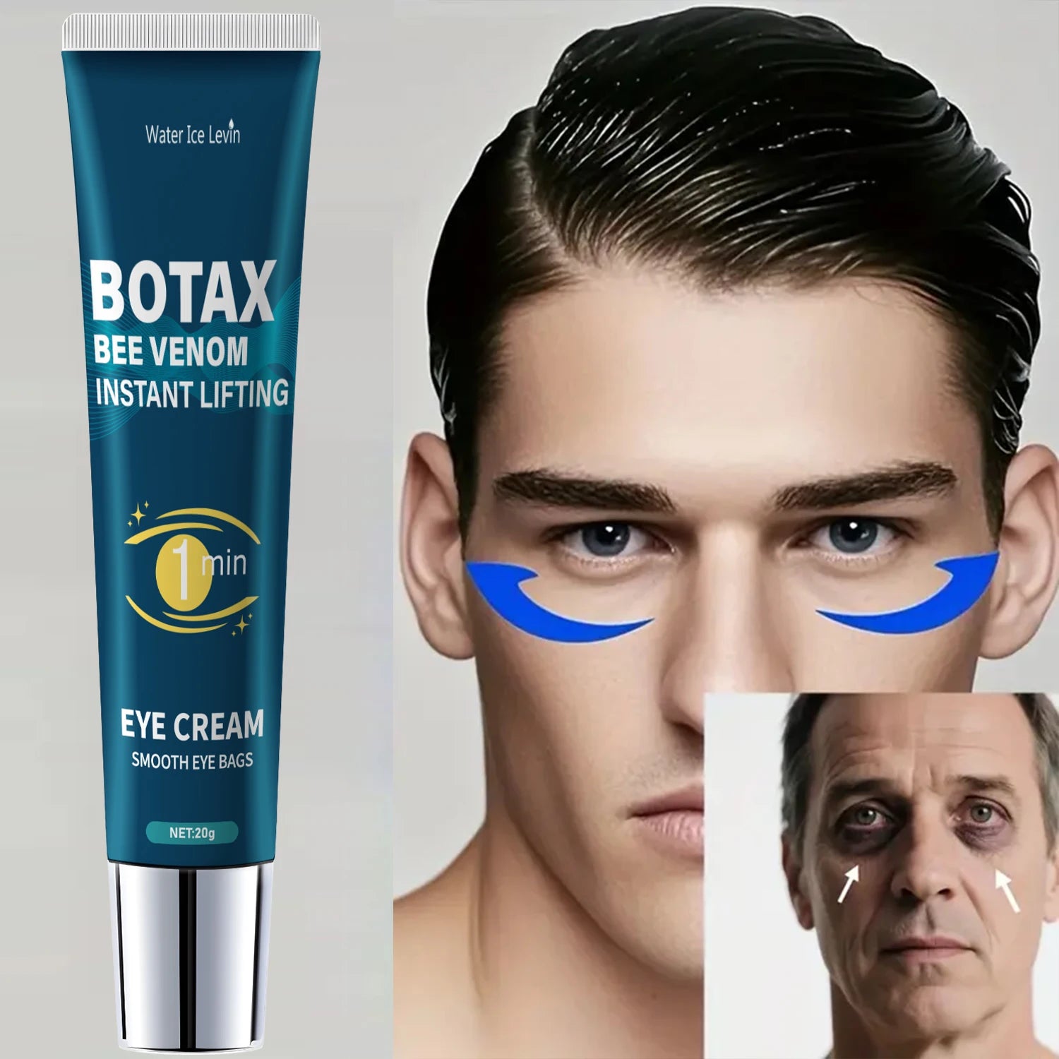 Gel raffermissant pour les yeux, estompe les ridules, contient de la caféine, du rétinol et de l’acide hyaluronique, hydrate et rafferrit la peau, sans alcool