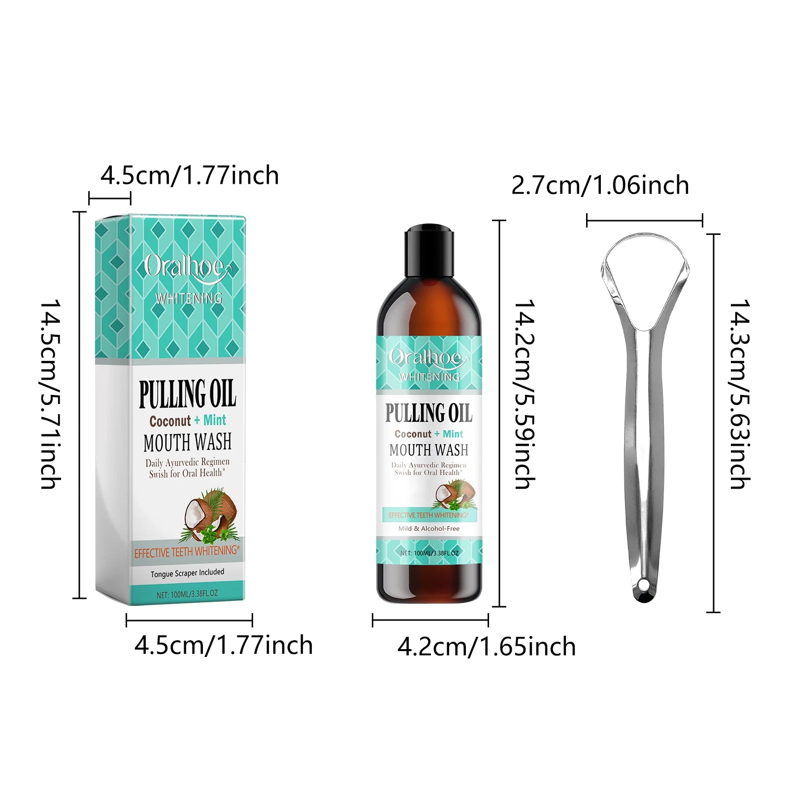 Kit Bain de Bouche à l'Huile de Coco et Menthe avec Gratte-Langue - Soin Bucco-Dentaire Complet
