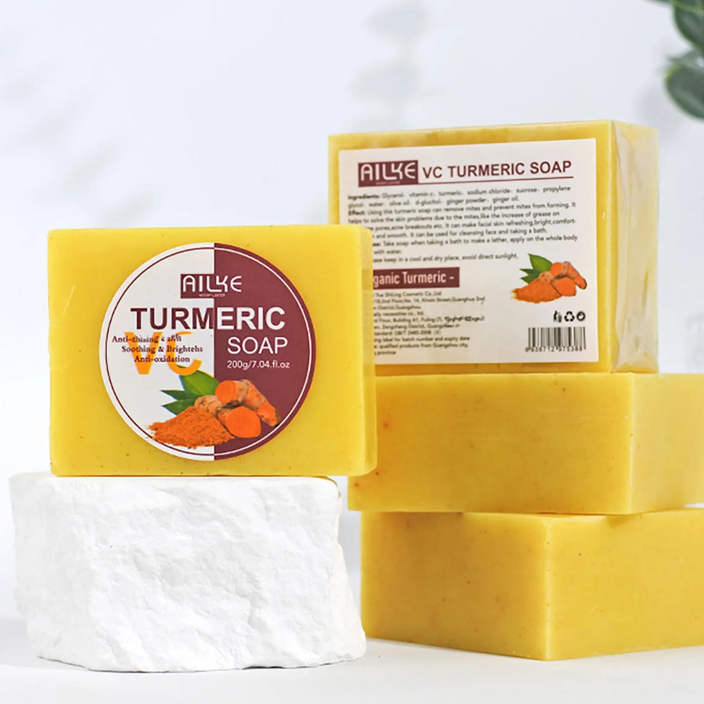 Barre de savon au curcuma naturel AILKE, éclaircit, élimine l’obscurité, l’acné, les boutons, le nettoyage, exfolie, le teint inégal