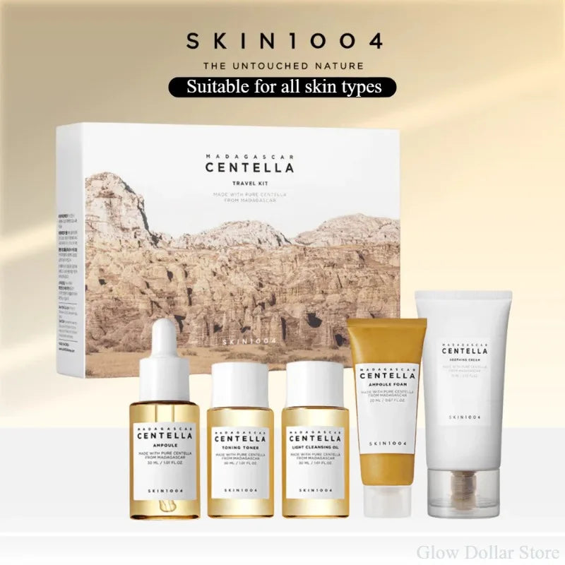 SKIN1004 Madagascar Centella Kit de voyage, tonique, Ampoule, crème apaisante, huile nettoyante, mousse d'ampoule, soins de base pour la peau, Mini 5 pièces