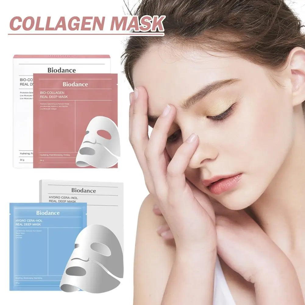 Biodance Professional Bio-Collagen Sheet Mask 34g*4pcs Travel Size Cream Mask Pink for Moisturizing Firming Face Made Crystal