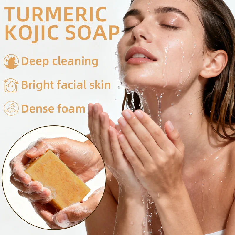 YUITIKUE Savon Kojique au Curcuma 100g - Formule Naturelle à la Vitamine C, Éclaumine et hydrate, Nettoyage en profondeur, pour le visage et les mains