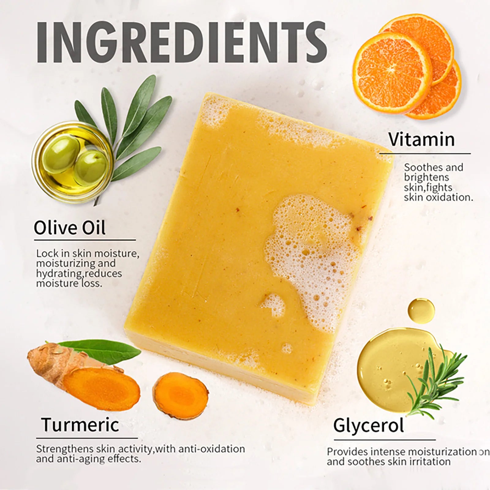 AILKE Savon au curcuma naturel pour visage et corps, blanchissant, taches propres, même le teint de la peau, réduit l'acné, les taches d'âge, les taches noires, 200g