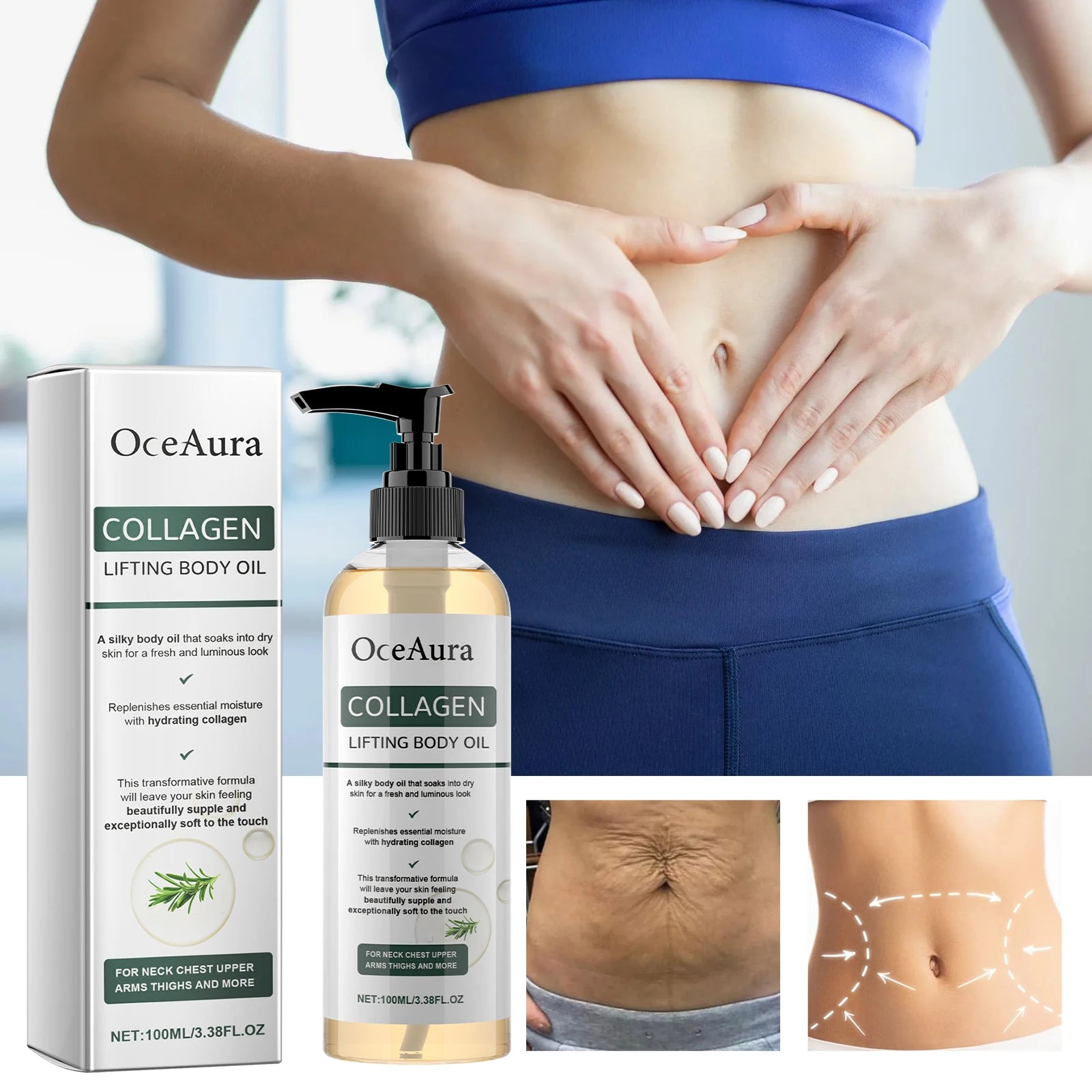 Huile Massage Collagène OceAura - Hydratation Intense Corps