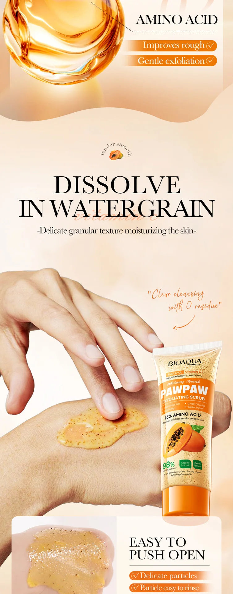 Crème Gommage Exfoliante Papaye Vitamine C 100g - Hypoallergénique Hydratante Nettoyage Profond